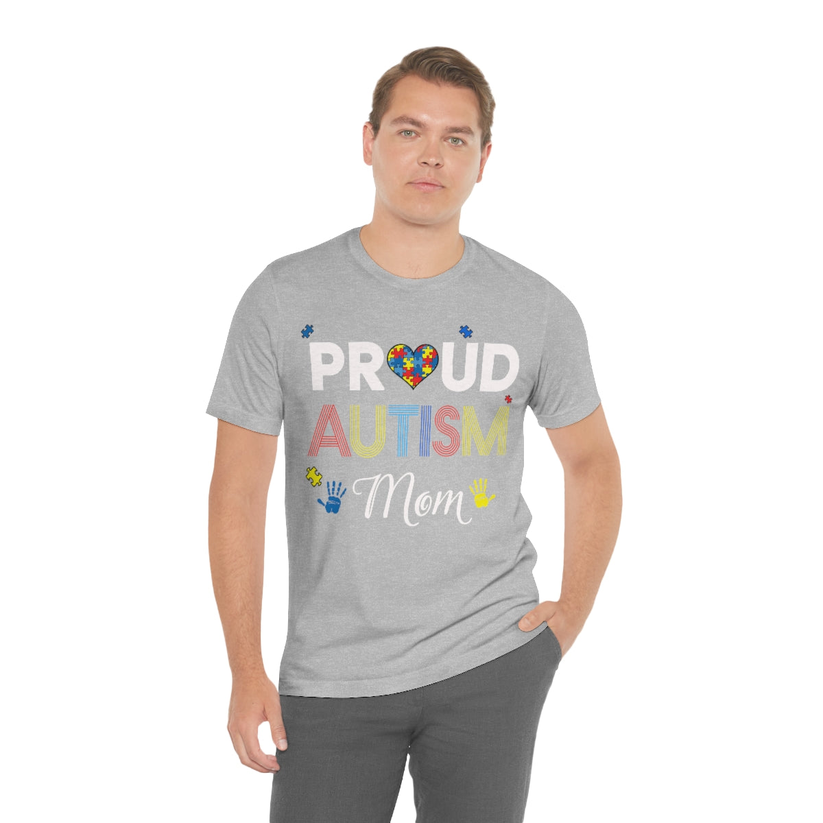 Proud Autism Mom with Handprints Puzzle Pieces Tshirt