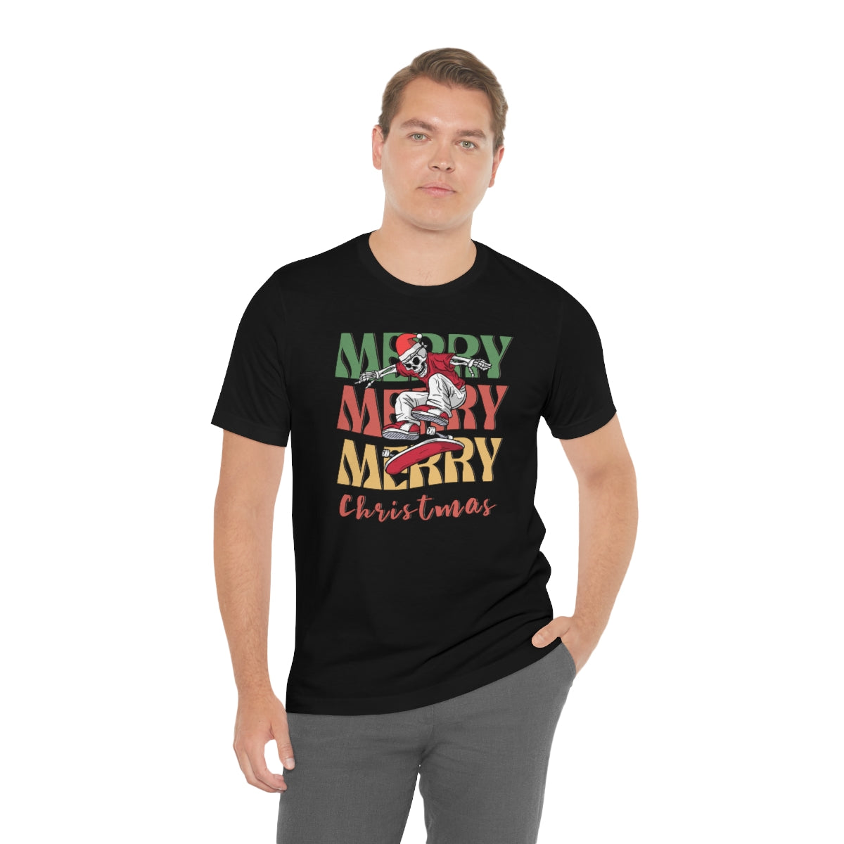 Merry Christmas Skeleton Skateboarding Retro Christmas Tshirt