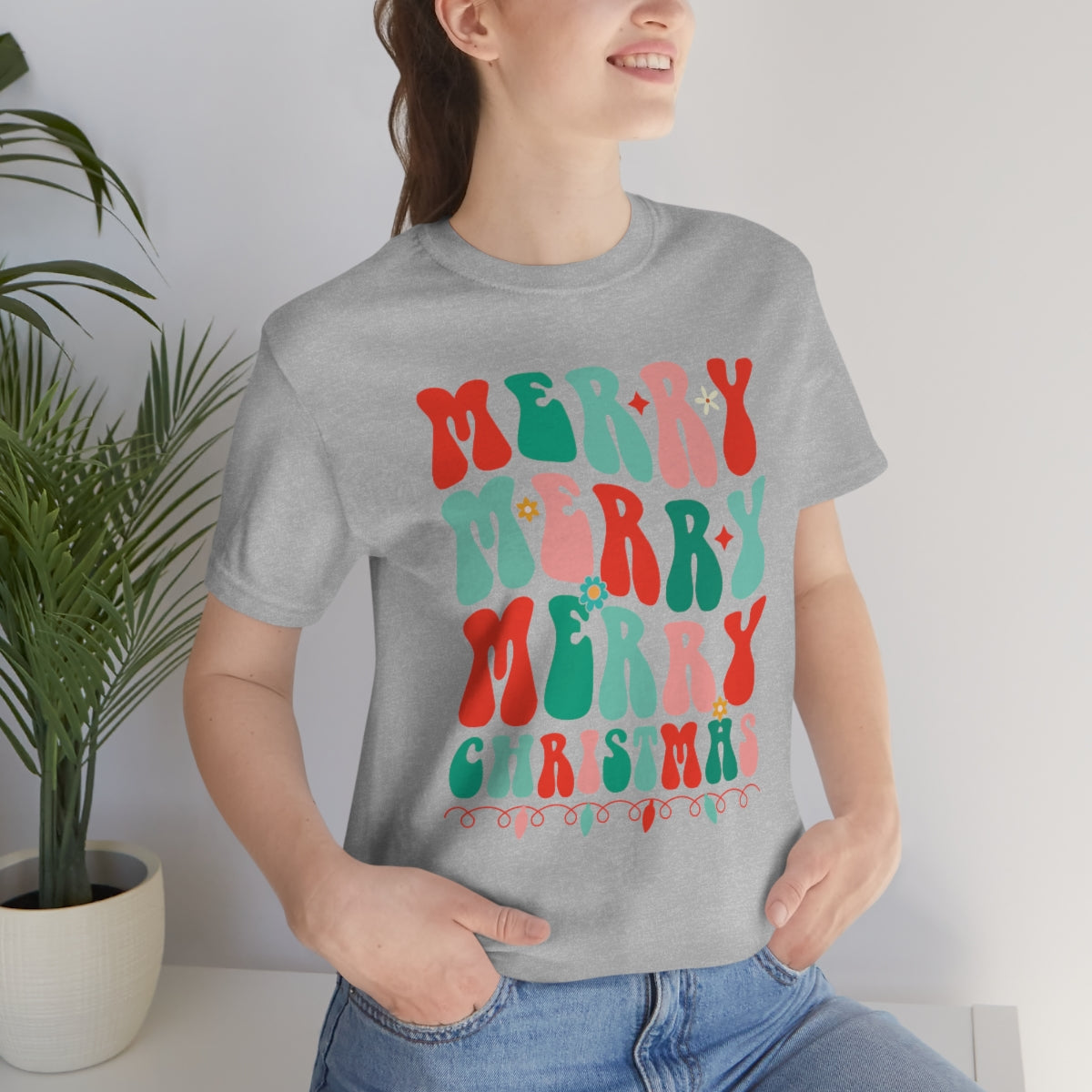 Retro Merry Merry Merry Christmas Xmas Holiday Tshirt