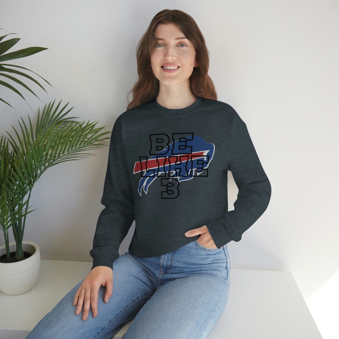 Be Like #3 Damar Hamlin Black Outline Buffalo Bills Logo Crewneck Sweatshirt