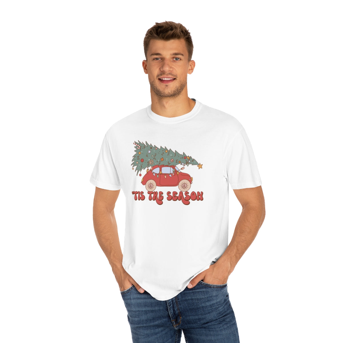 VW Bug with Tree Retro Vintage Christmas TeeShirt