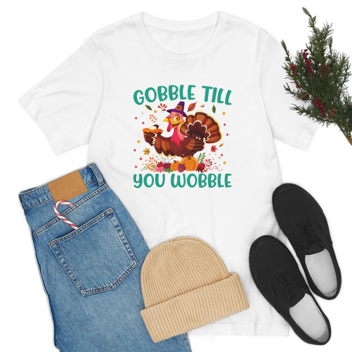 Gobble Til You Wobble Cute Thanksgiving Tshirt Design | Thanksgiving TShirt | Thanksgiving T-Shirt | Thanksgiving Teeshirt Design on Unisex Jersey Short Sleeve Tee