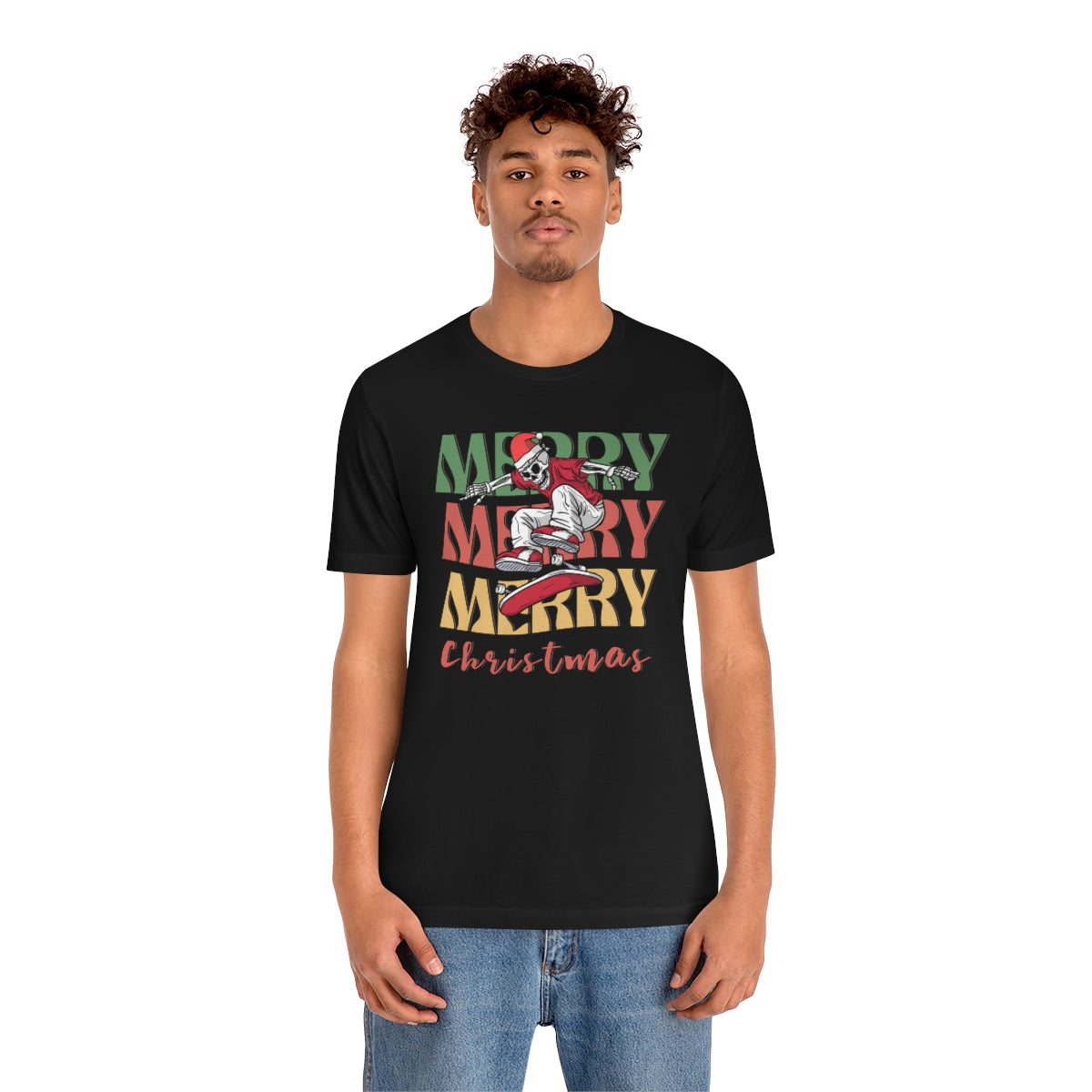 Merry Christmas Skeleton Skateboarding Retro Christmas Tshirt