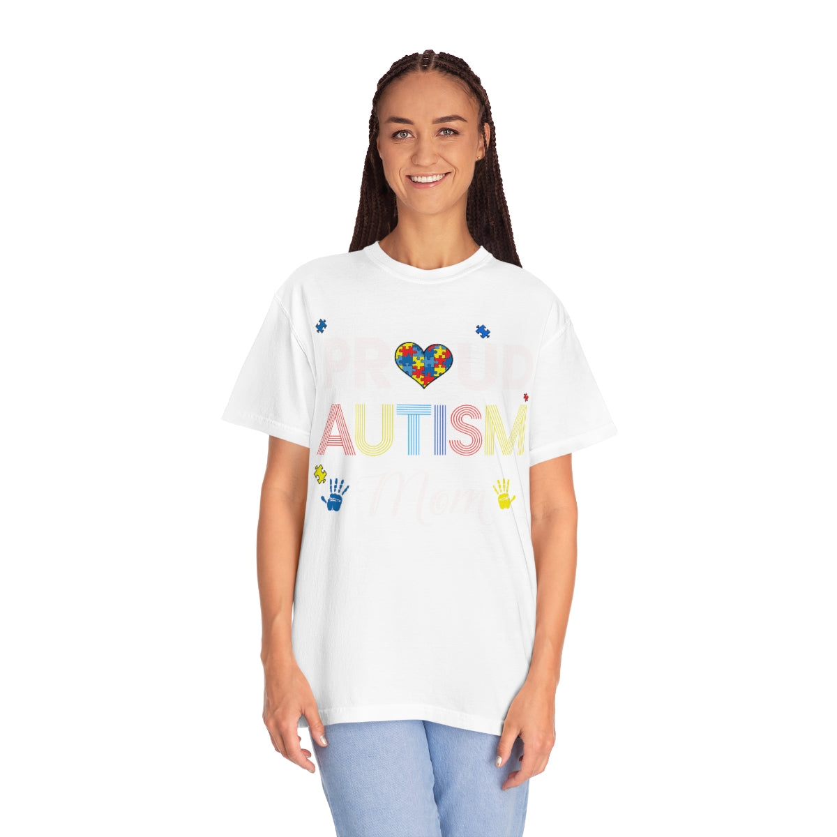 Proud Autism Mom with Hands Puzzle Pieces Autism Awareness Tshirt