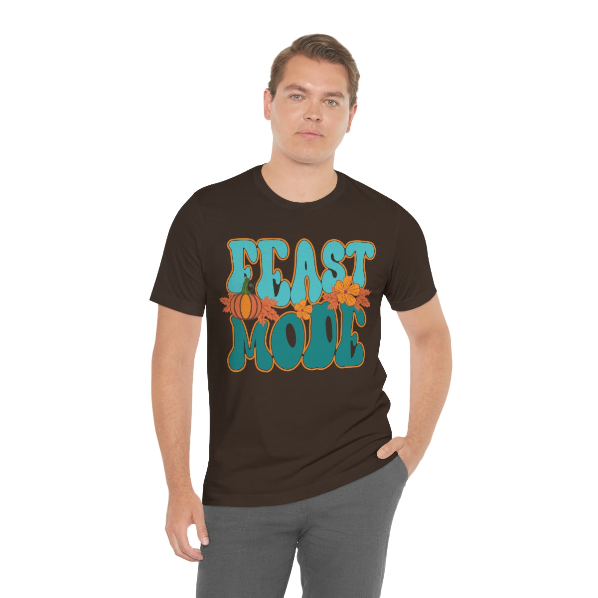 Feast Mode Cute Thanksgiving Tshirt Design | Thanksgiving TShirt | Thanksgiving T-Shirt | Thanksgiving Teeshirt Design on Unisex Jersey Short Sleeve Tee