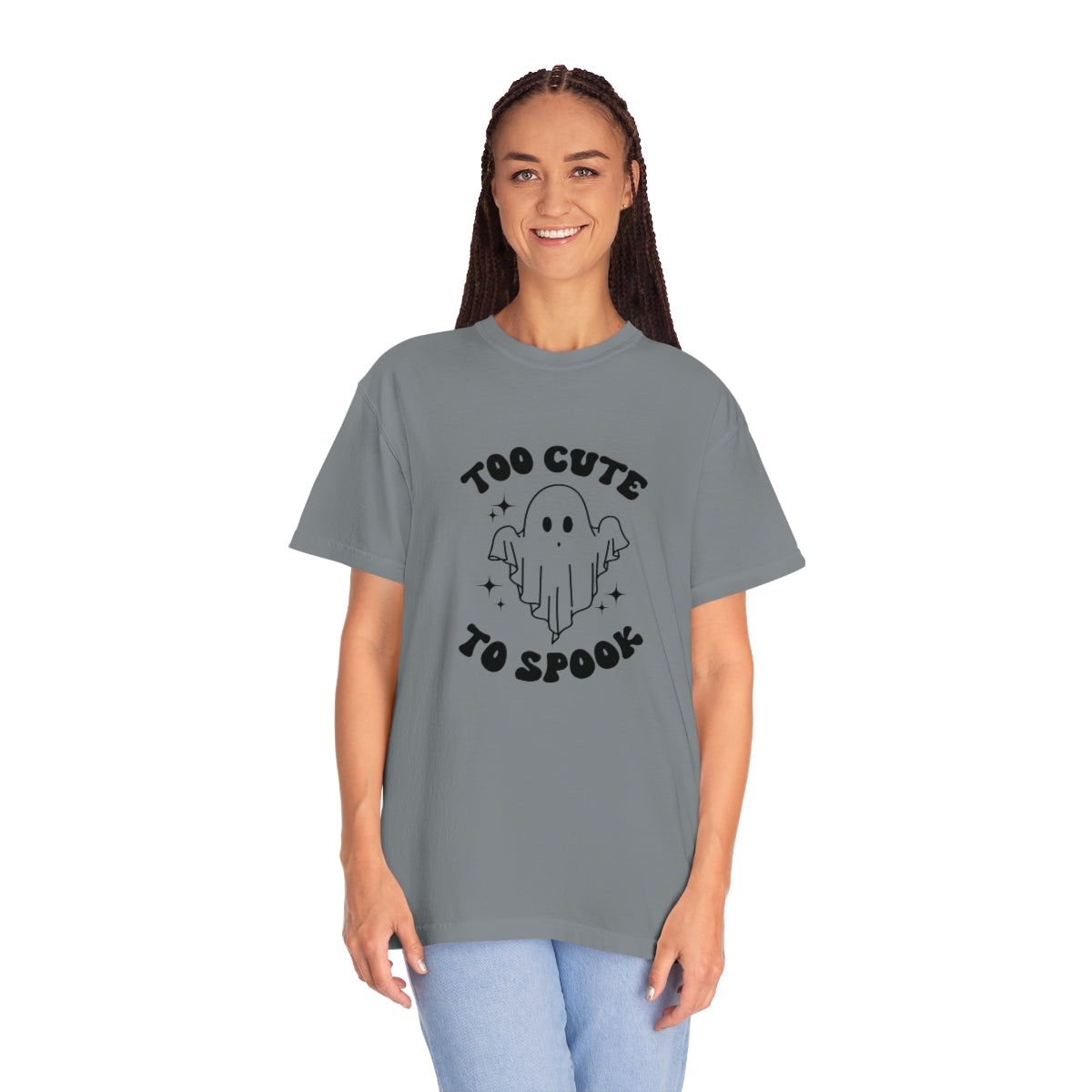 Too Cute to Spook Ghost Halloween Tshirt Design on Unisex Garment-Dyed T-shirt