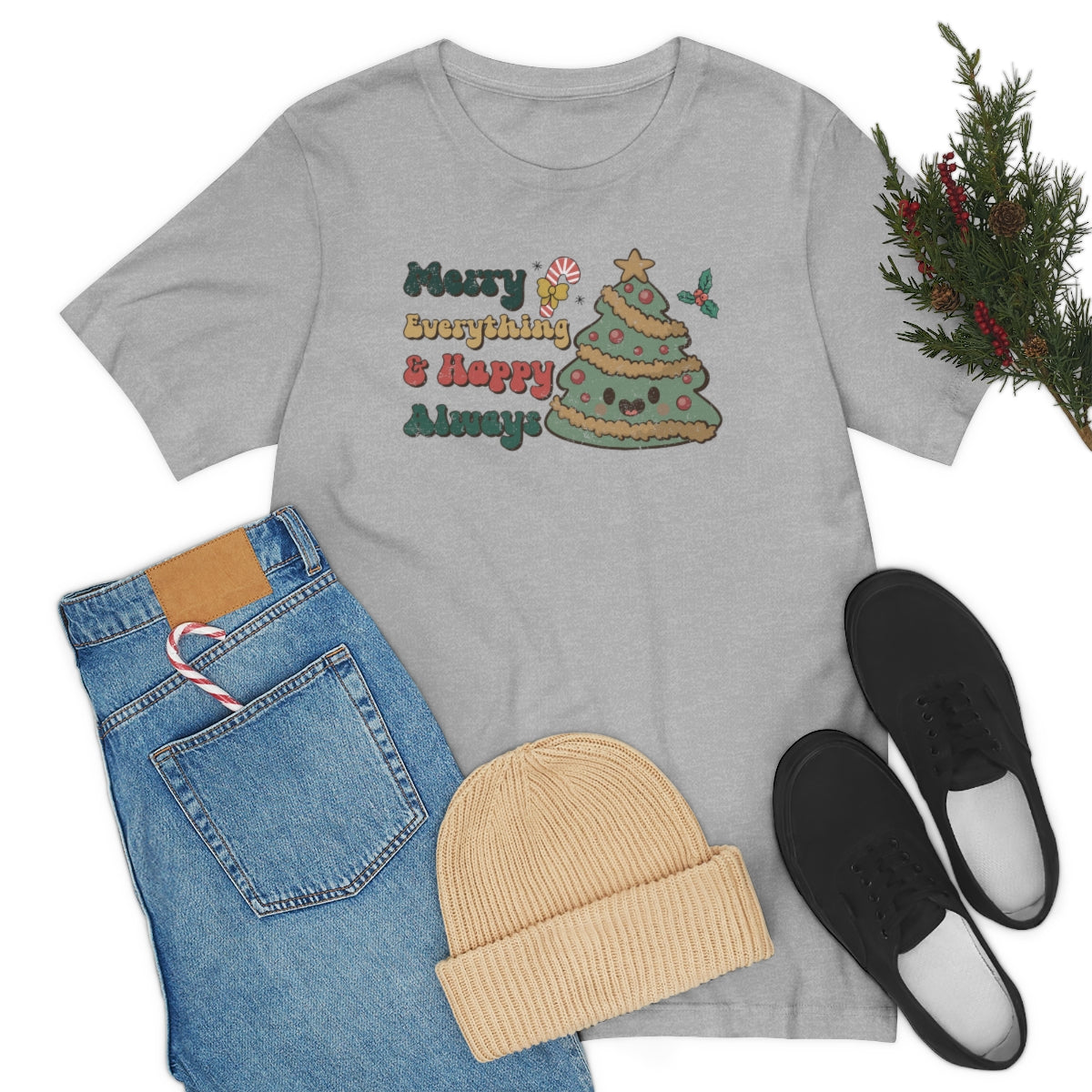 Merry Everything Tree Retro Christmas Tshirt