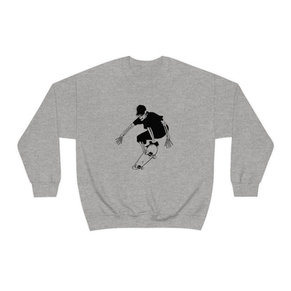 Skateboarding Skeleton Sweatshirt, Halloween Crewneck Sweatshirt, Halloween Sweater, Spooky Season, Fall Theme on Unisex Heavy Blend™ Crewneck Sweatshirt