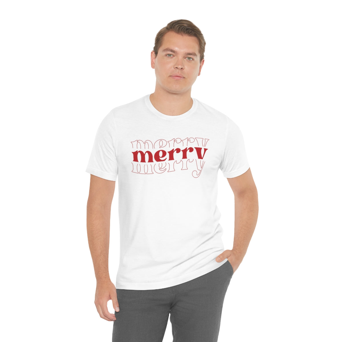 Merry Merry Merry Red Cute Christmas Holiday Tshirt