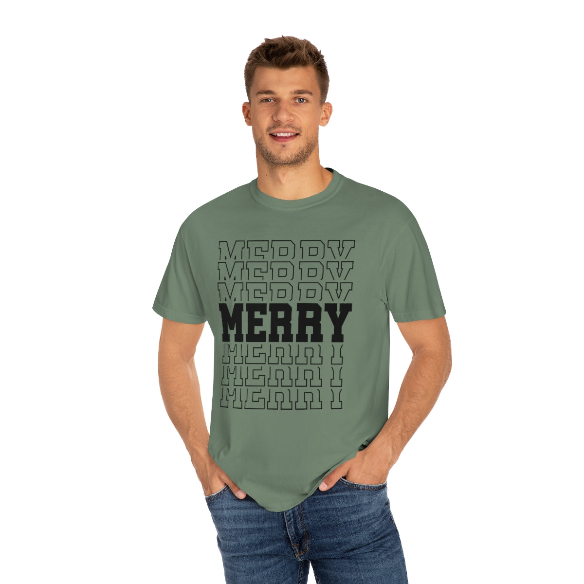 Merry Merry Merry Varsity Lettering Christmas Holiday Tshirt