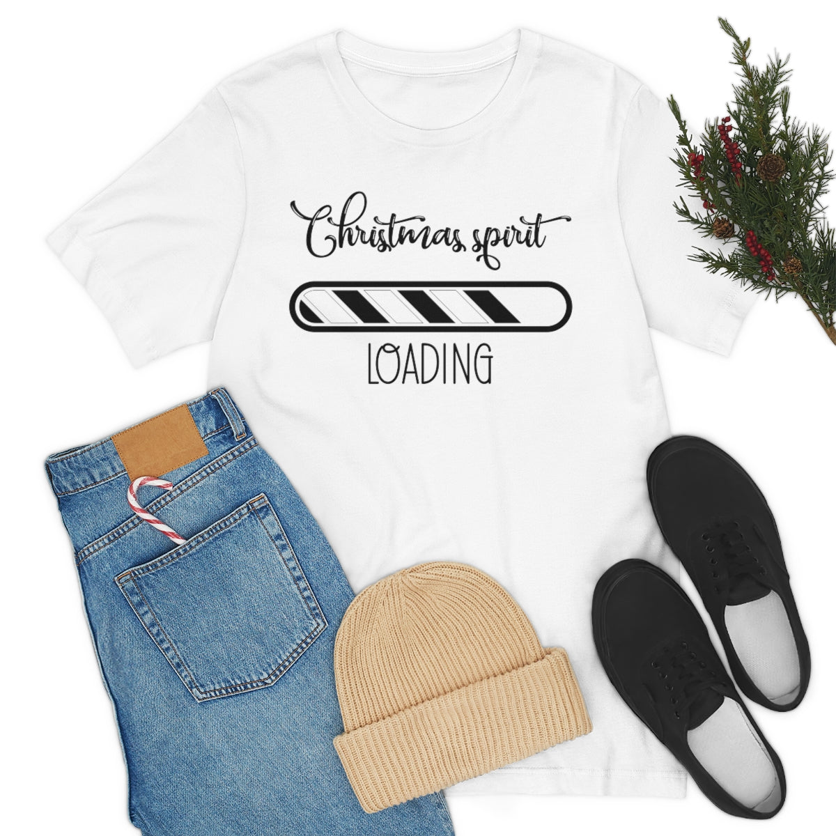 Christmas Spirit Loading Black Tshirt