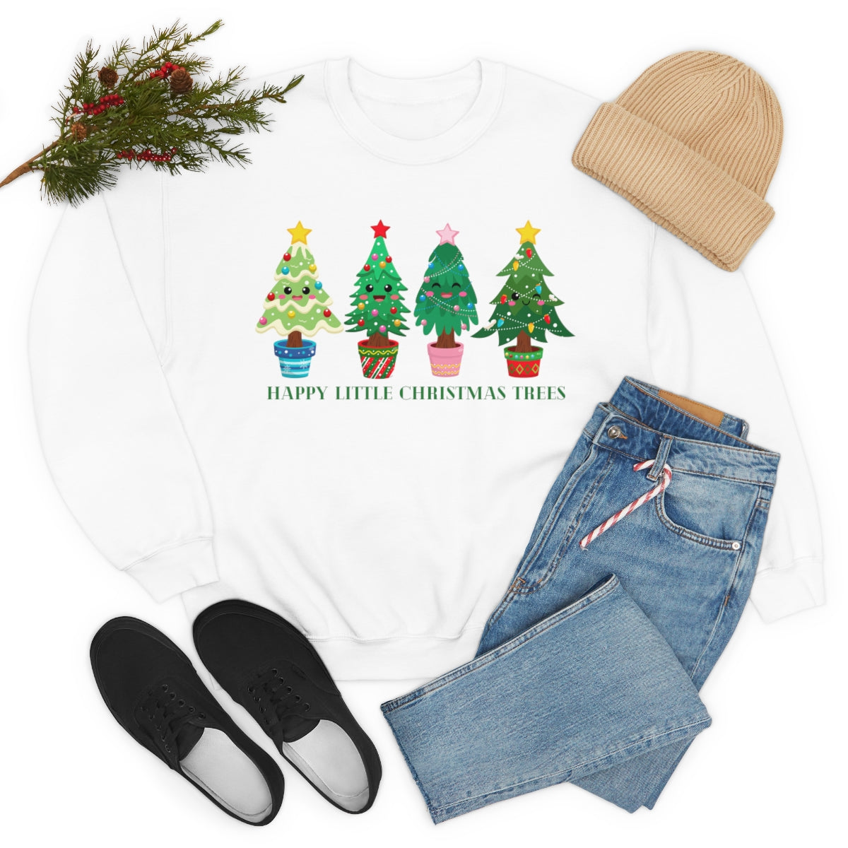 Happy Little Christmas Trees Xmas Holiday Sweatshirt