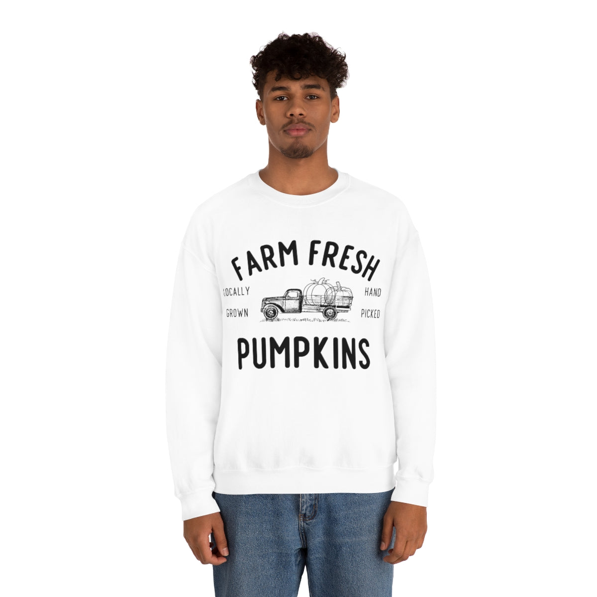 Farm Fresh Pumpkin Sweatshirt, Halloween Crewneck Sweatshirt, Halloween Sweater, Spooky Season, Fall Theme on Unisex Heavy Blend™ Crewneck Sweatshirt