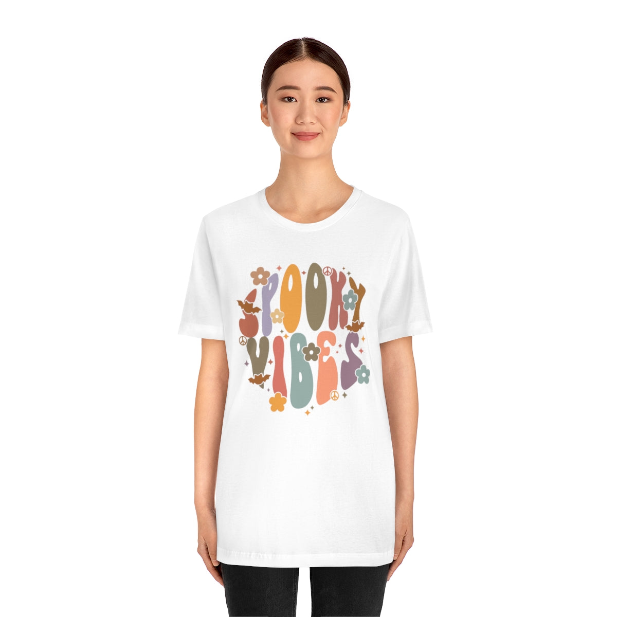 Spooky Vibes Retro Letters TShirt, Funny Shirt, Halloween Lover Gift on Unisex Jersey Short Sleeve Tee