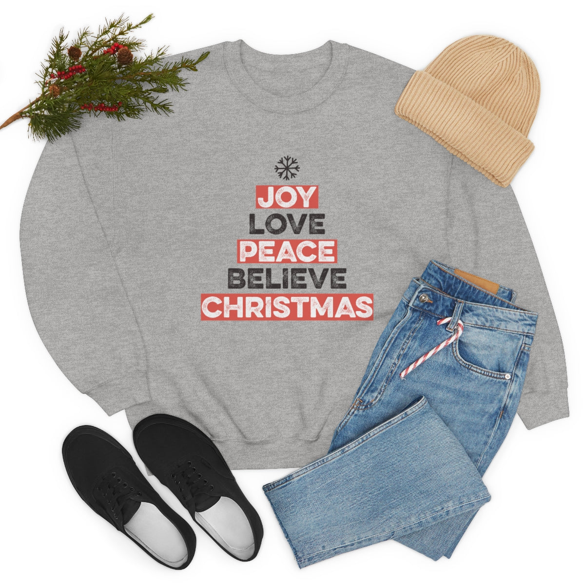 Joy Peace Believe Christmas Snowflake Xmas Holiday Sweatshirt