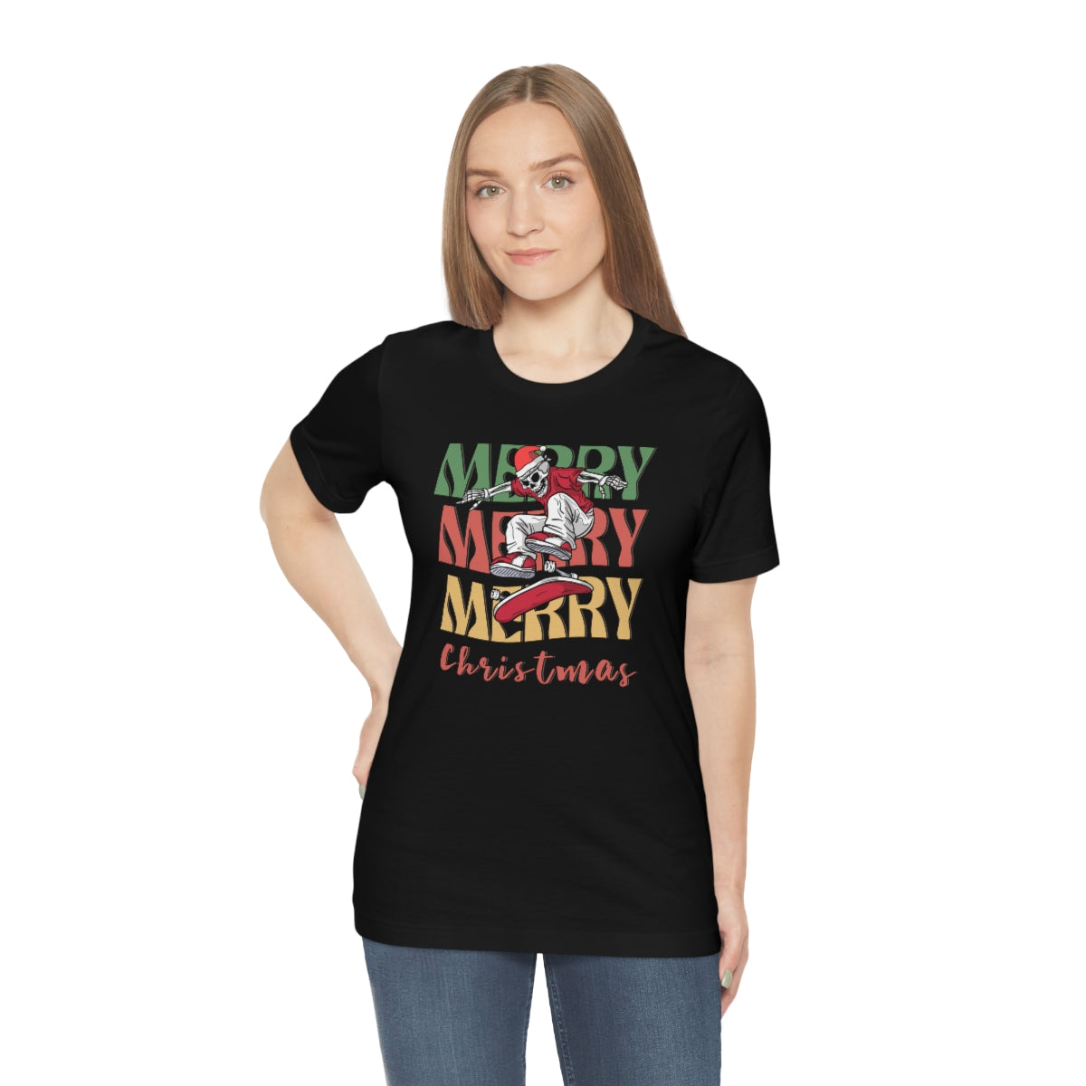 Merry Christmas Skeleton Skateboarding Retro Christmas Tshirt