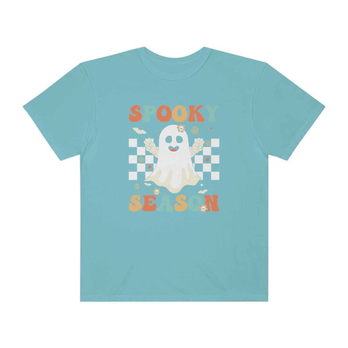 Spooky Season Halloween with Checkerboard Cute Retro Design, Halloween Tshirt, Funny Tshirt Design on Unisex Garment-Dyed T-shirt