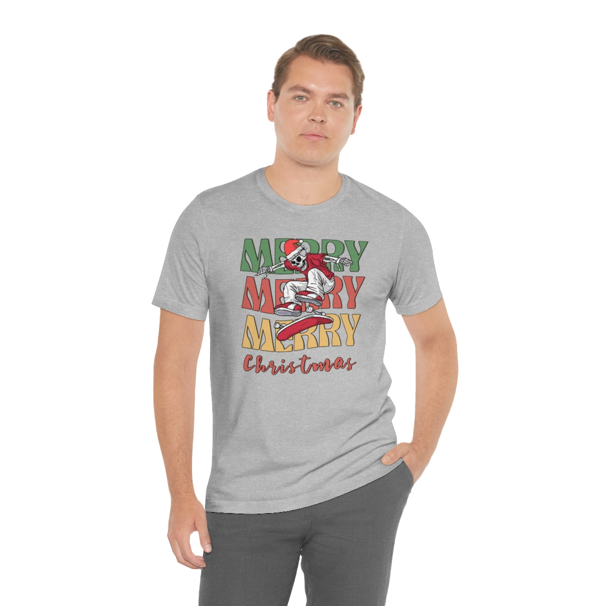 Merry Christmas Skeleton Skateboarding Retro Christmas Tshirt