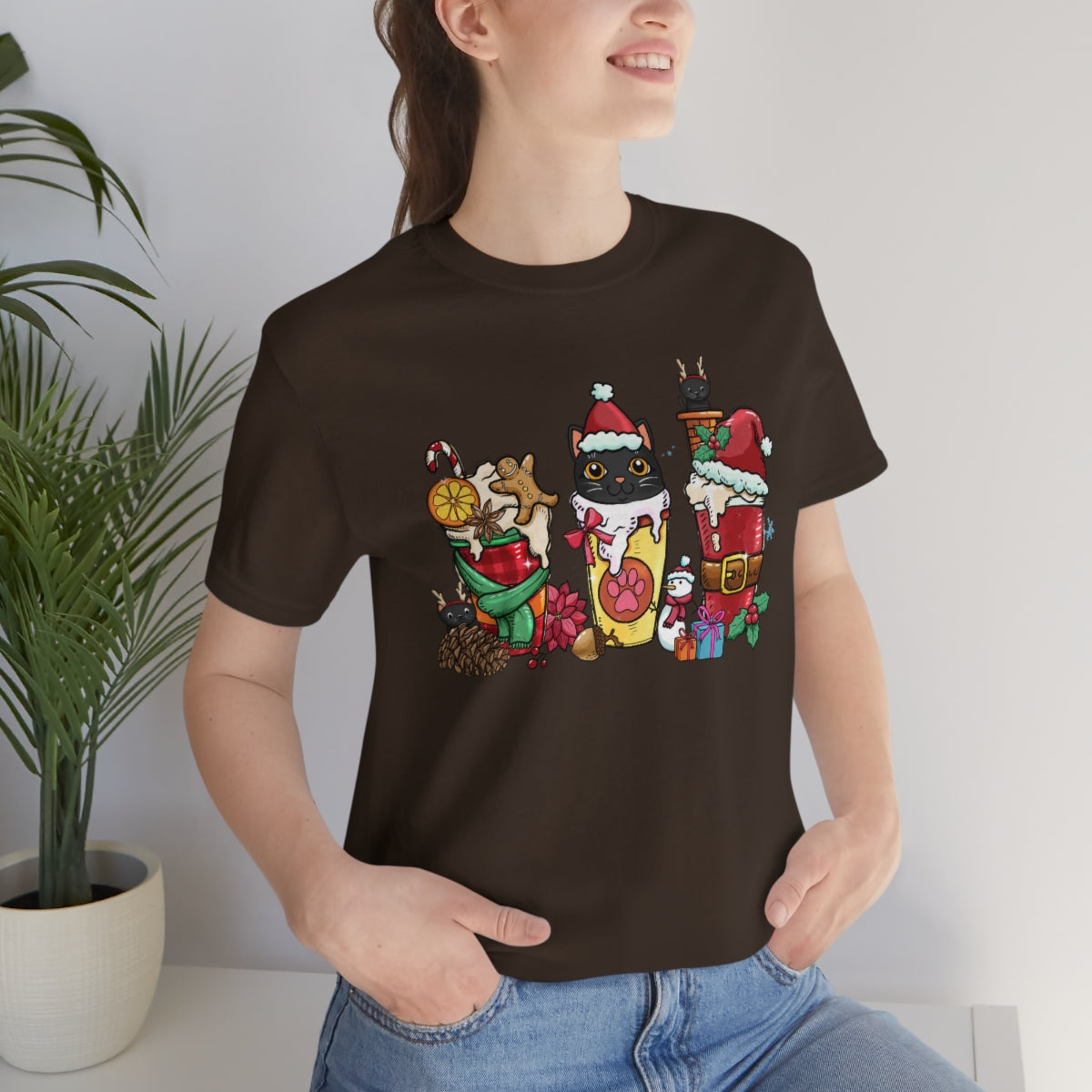 Black Cat Christmas Coffee Xmas Tshirt