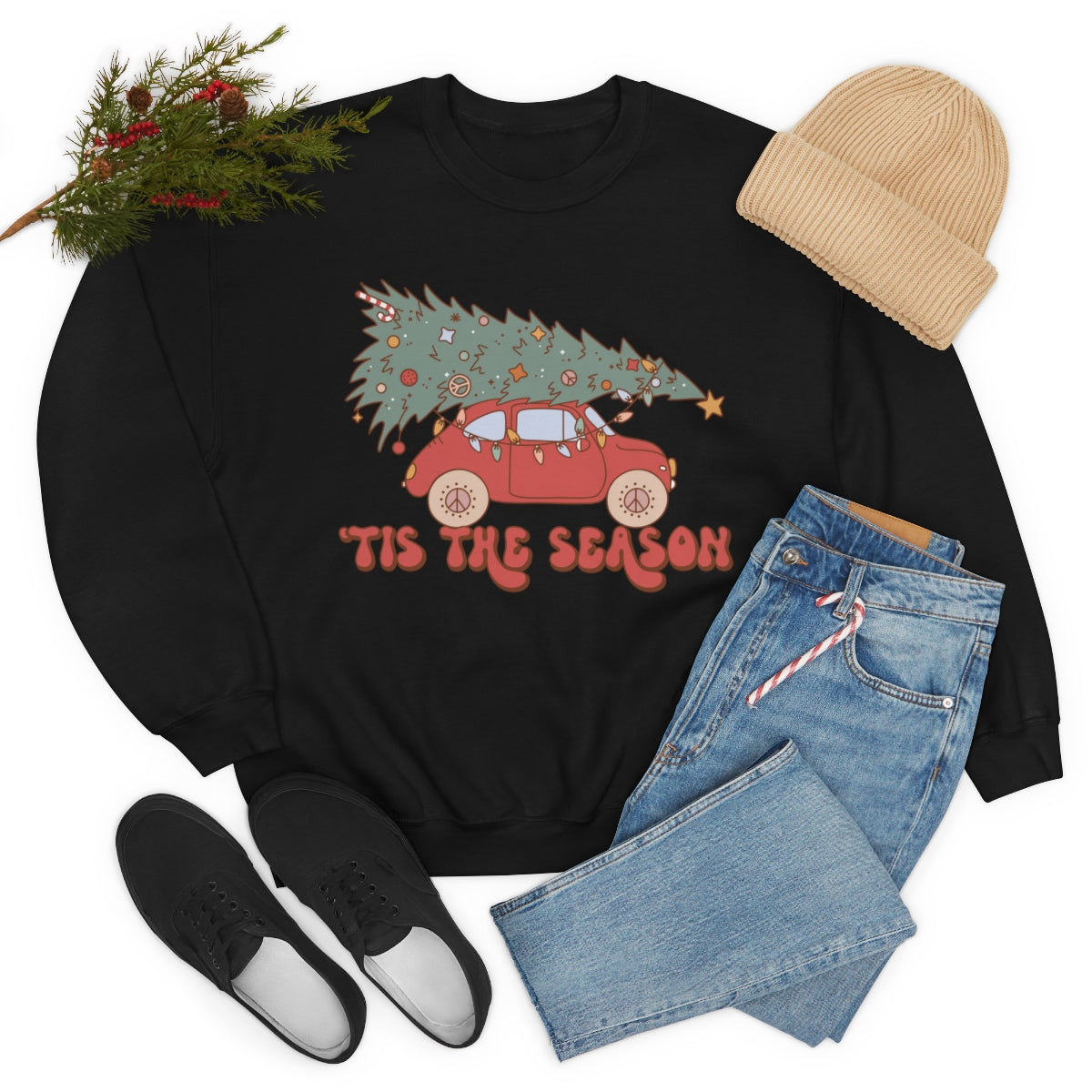 Tis the Season Groovy VW Bug Christmas Xmas Holiday Sweatshirt