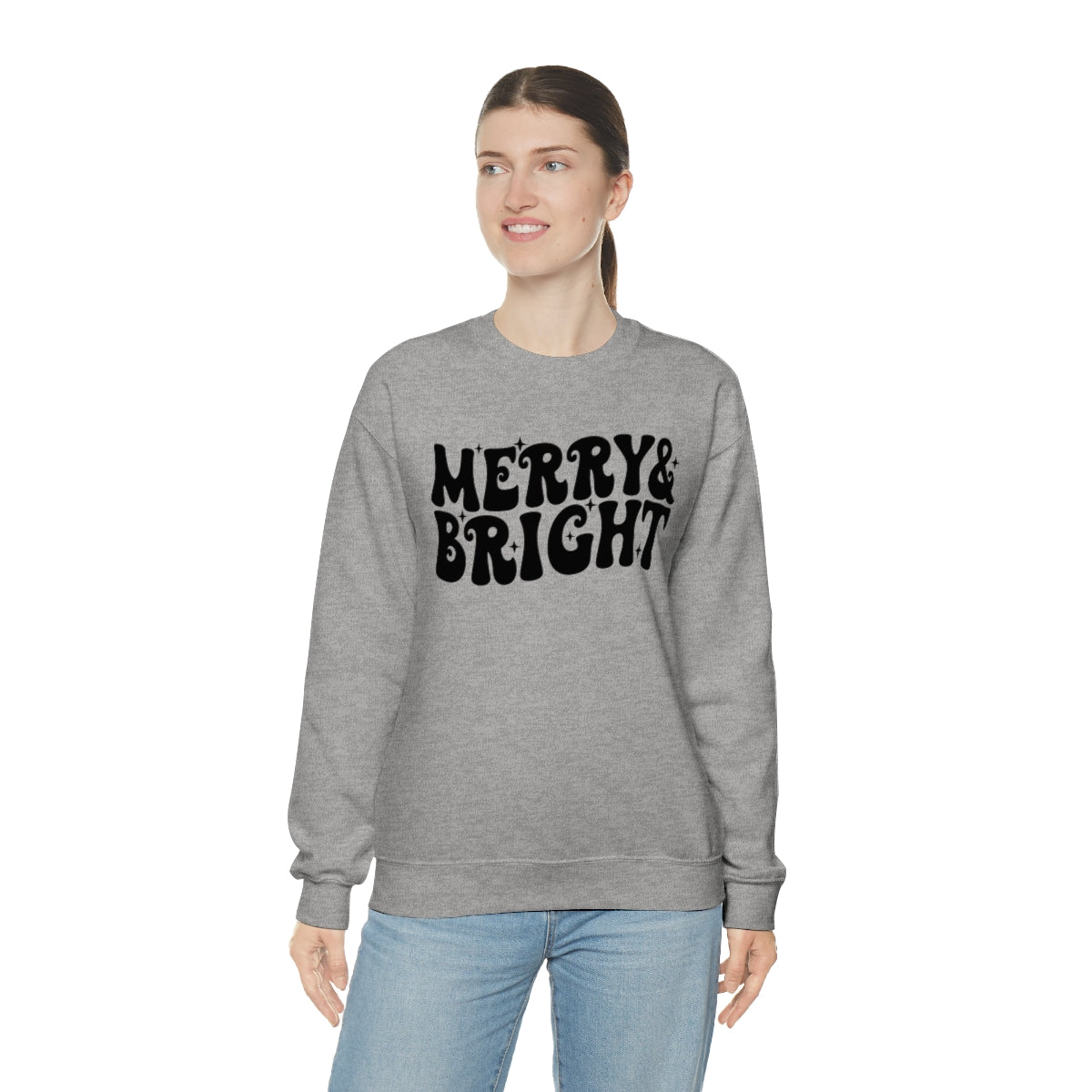 Merry and Bright Retro Lettering Design on Unisex Heavy Blend™ Crewneck Sweatshirt