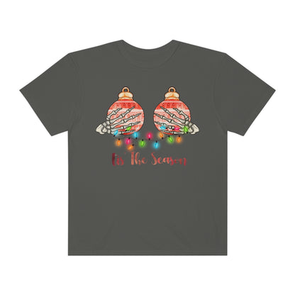 Tis the Season Christmas Ornaments on Breasts Holiday Tshirt