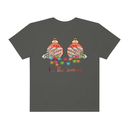 Tis the Season Christmas Ornaments on Breasts Holiday Tshirt