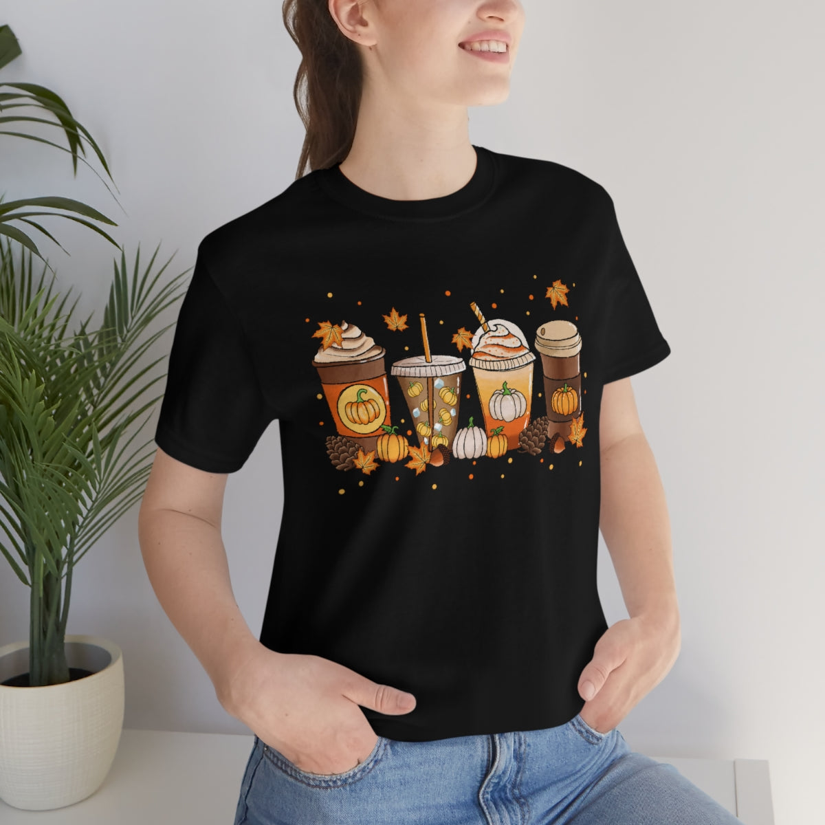 Fall Coffee Shirt Pumpkin Spice Coffee Design Short Sleeve Tshirt