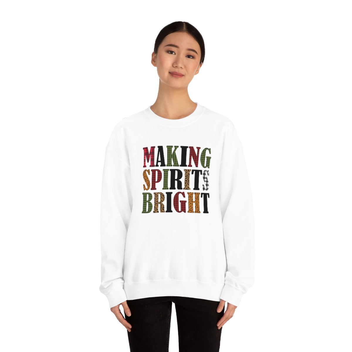 Making Spirits Bright Plaid Lettering Christmas Sweatshirt