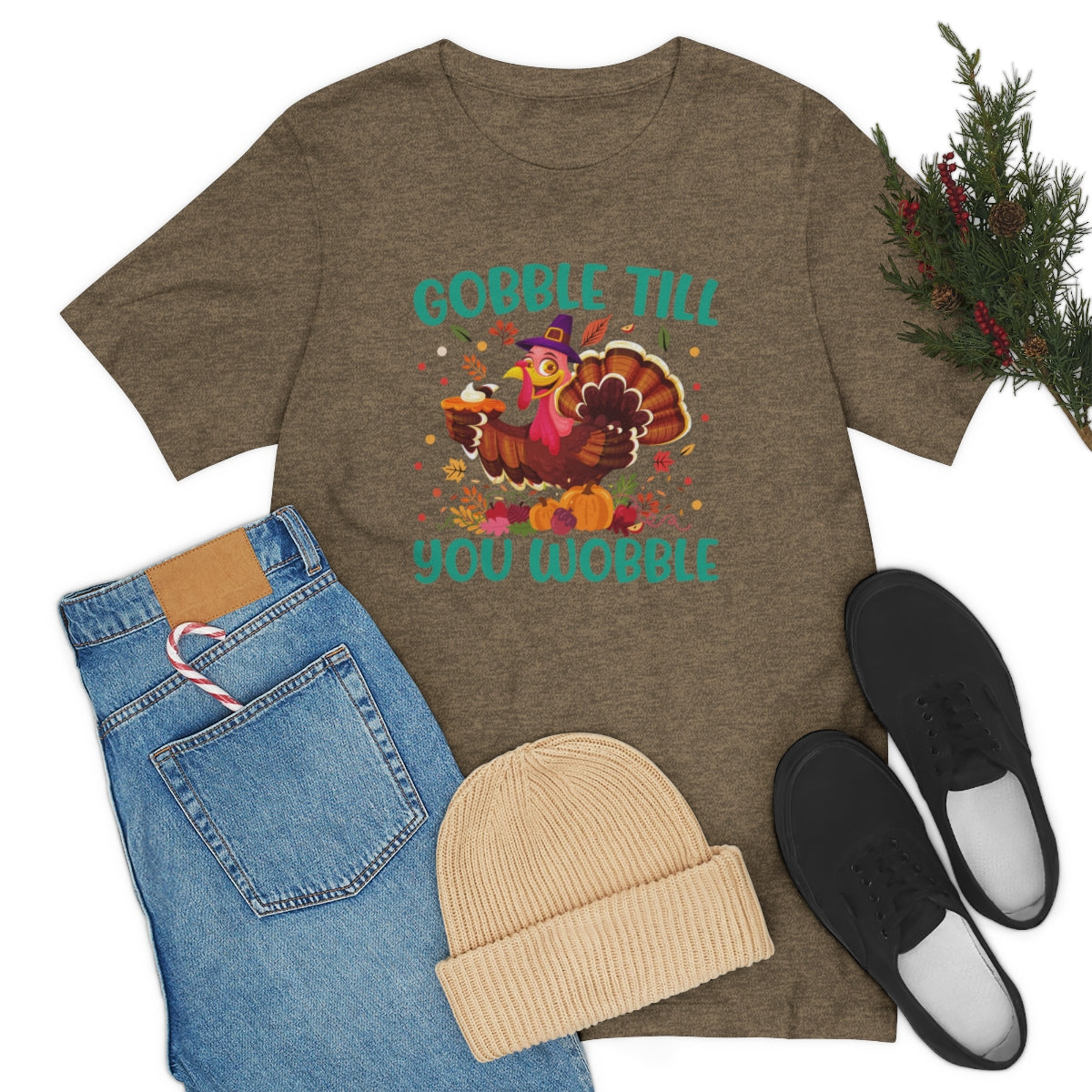 Gobble Til You Wobble Cute Thanksgiving Tshirt Design | Thanksgiving TShirt | Thanksgiving T-Shirt | Thanksgiving Teeshirt Design on Unisex Jersey Short Sleeve Tee