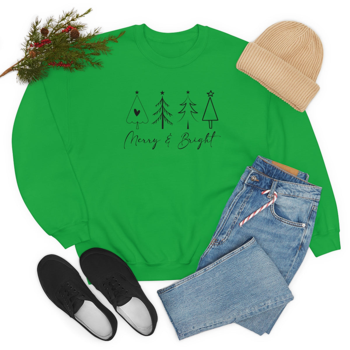 Merry & Bright Simple Christmas Xmas Trees Holiday Sweatshirt