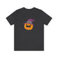 Pumpkin with Purple Hat Happy Halloween Tshirt, Funny Halloween T-Shirt Design on Unisex Jersey Short Sleeve Tee