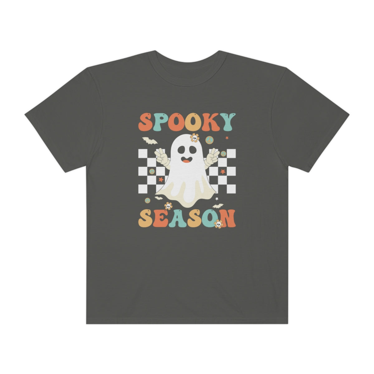 Spooky Season Halloween with Checkerboard Cute Retro Design, Halloween Tshirt, Funny Tshirt Design on Unisex Garment-Dyed T-shirt