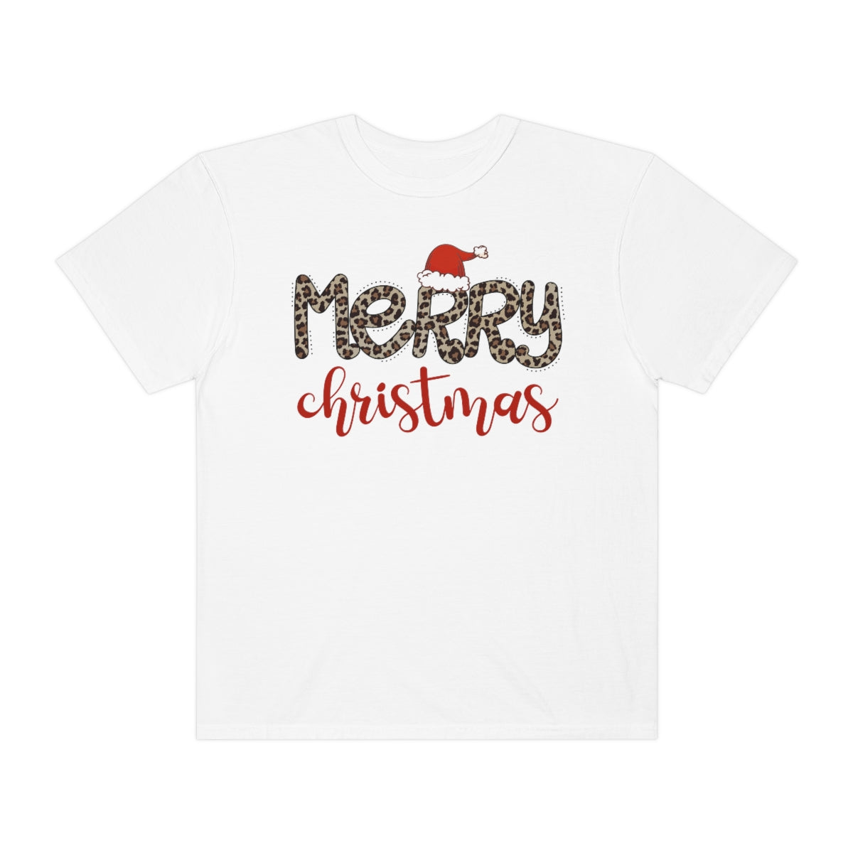 Merry Christmas Leopard Santa Hat Christmas Tshirt