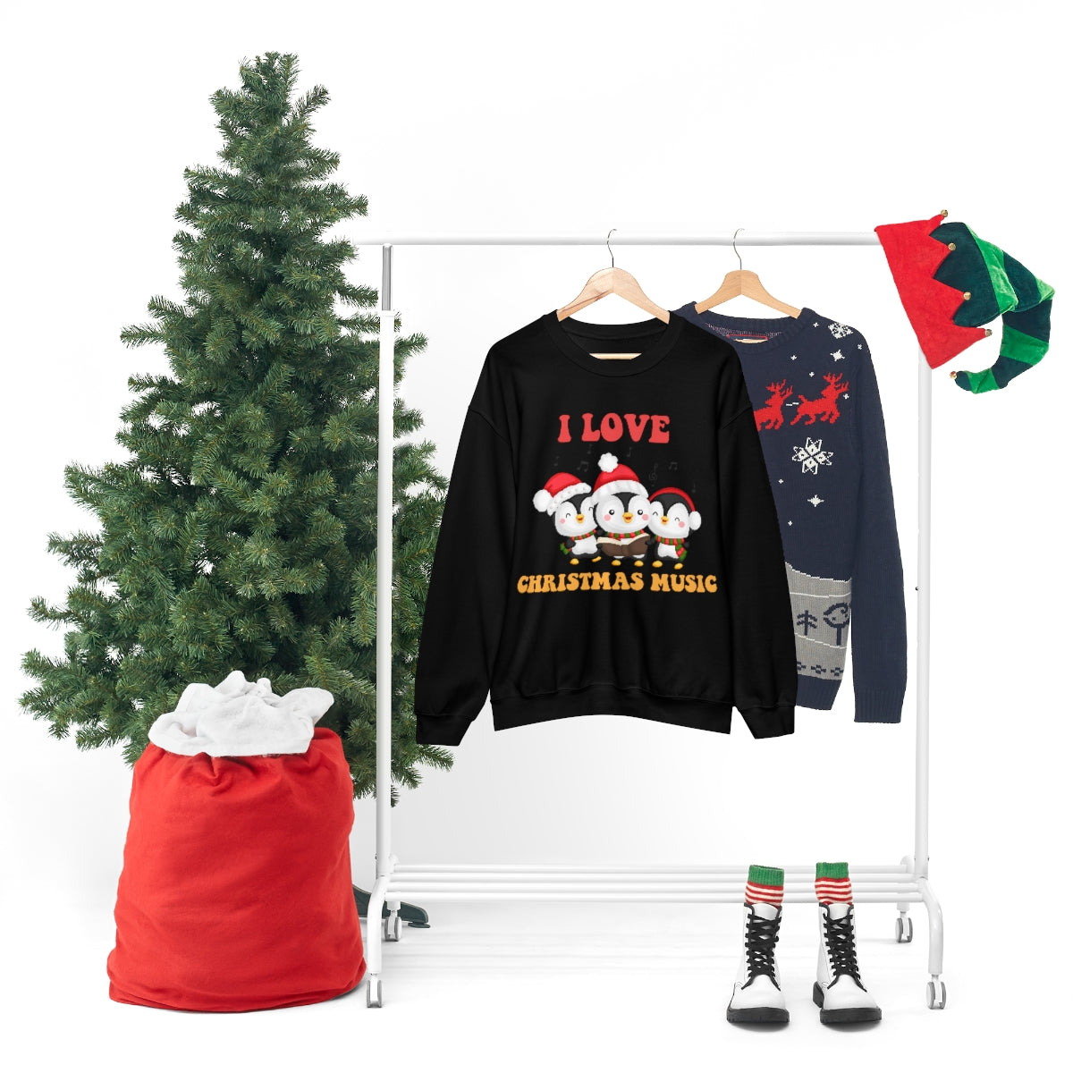 Cute I Love Christmas Music Singing Caroling Penguins Xmas Holiday Sweatshirt