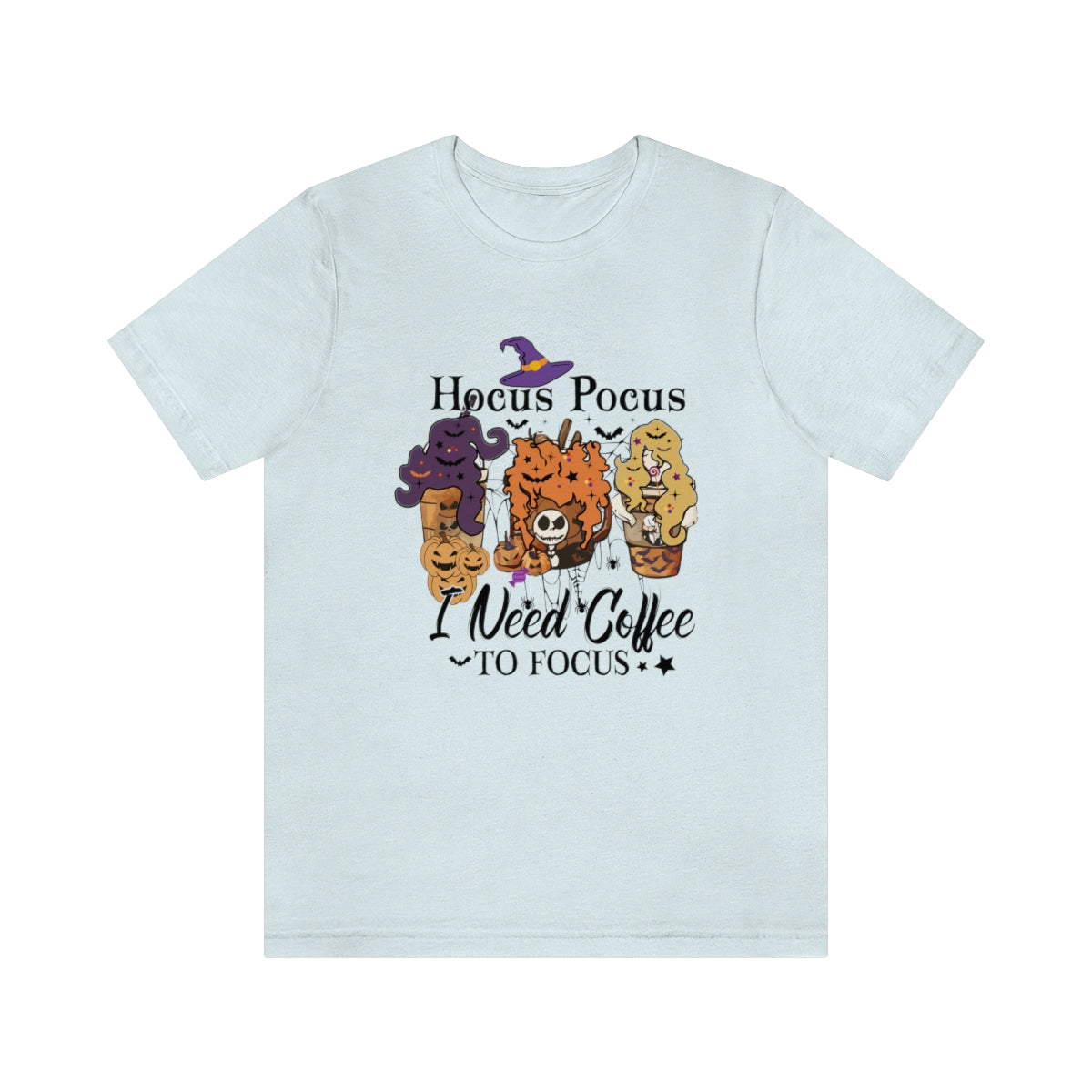 Hocus Pocus, I Need Coffee to Focus Halloween Tshirt, Funny Halloween T-Shirt Design on Unisex Jersey Short Sleeve Tee