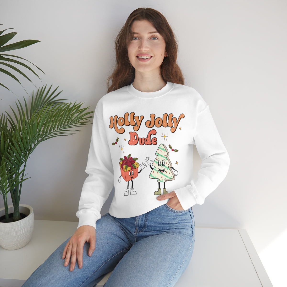 Holly Jolly Dude Groovy Retro Vintage Style Christmas Xmas Holiday Sweatshirt