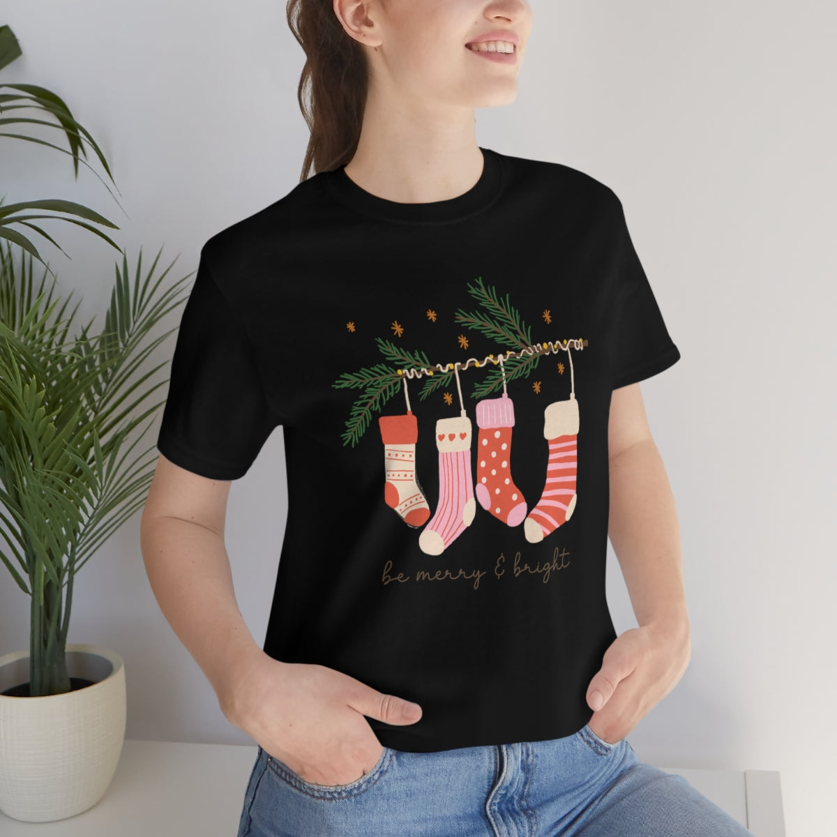 Be Merry & Bright Stockings Christmas Tshirt