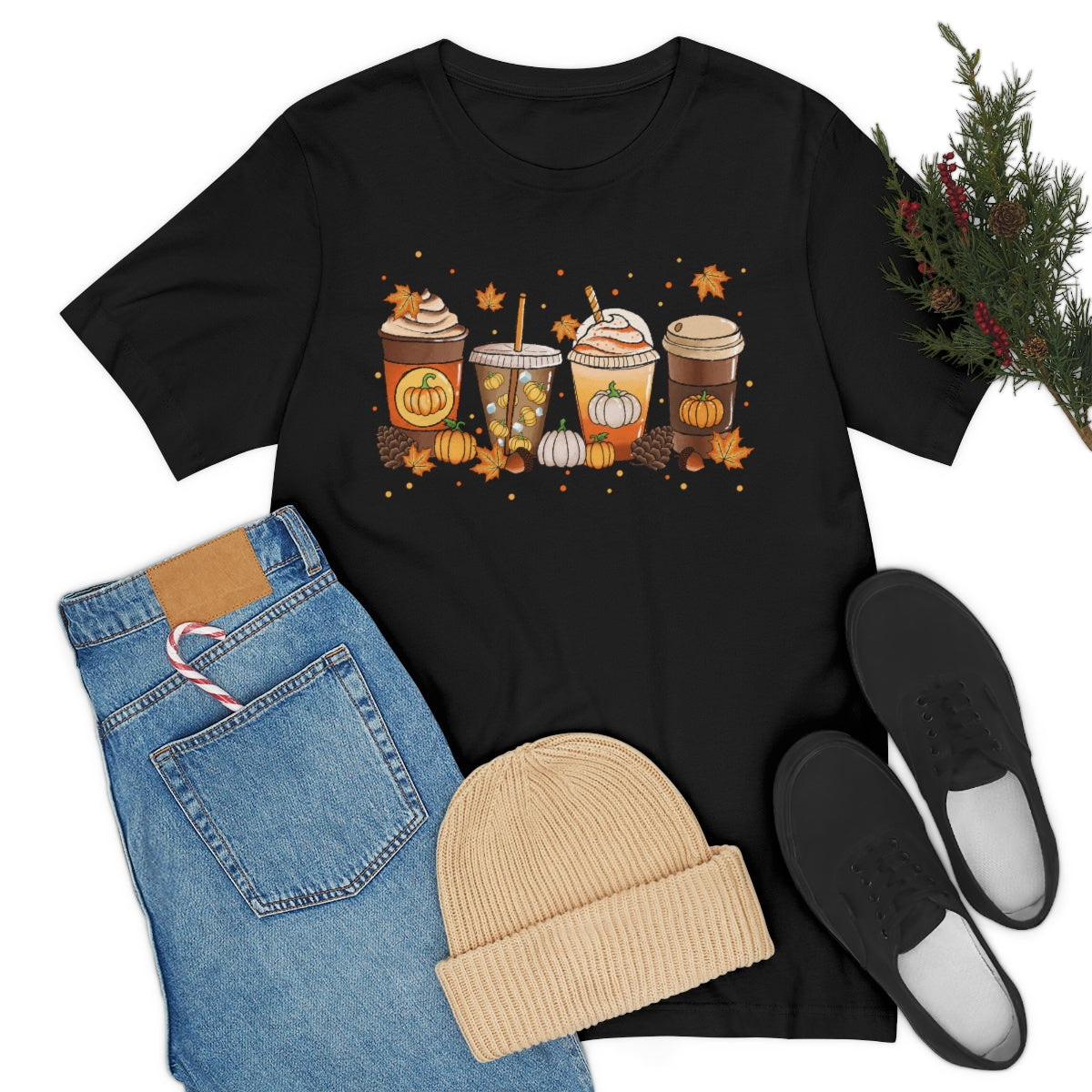 Fall Coffee Shirt Pumpkin Spice Coffee Design Short Sleeve Tshirt