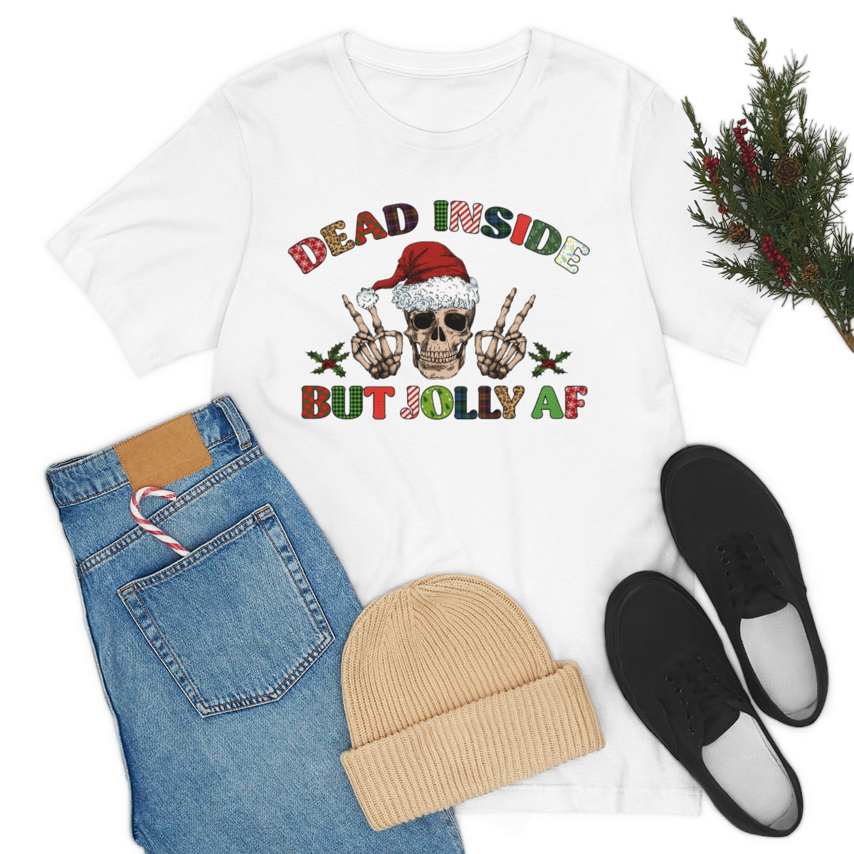 Dead but Jolly AF Skeleton Spooky Christmas Tshirt