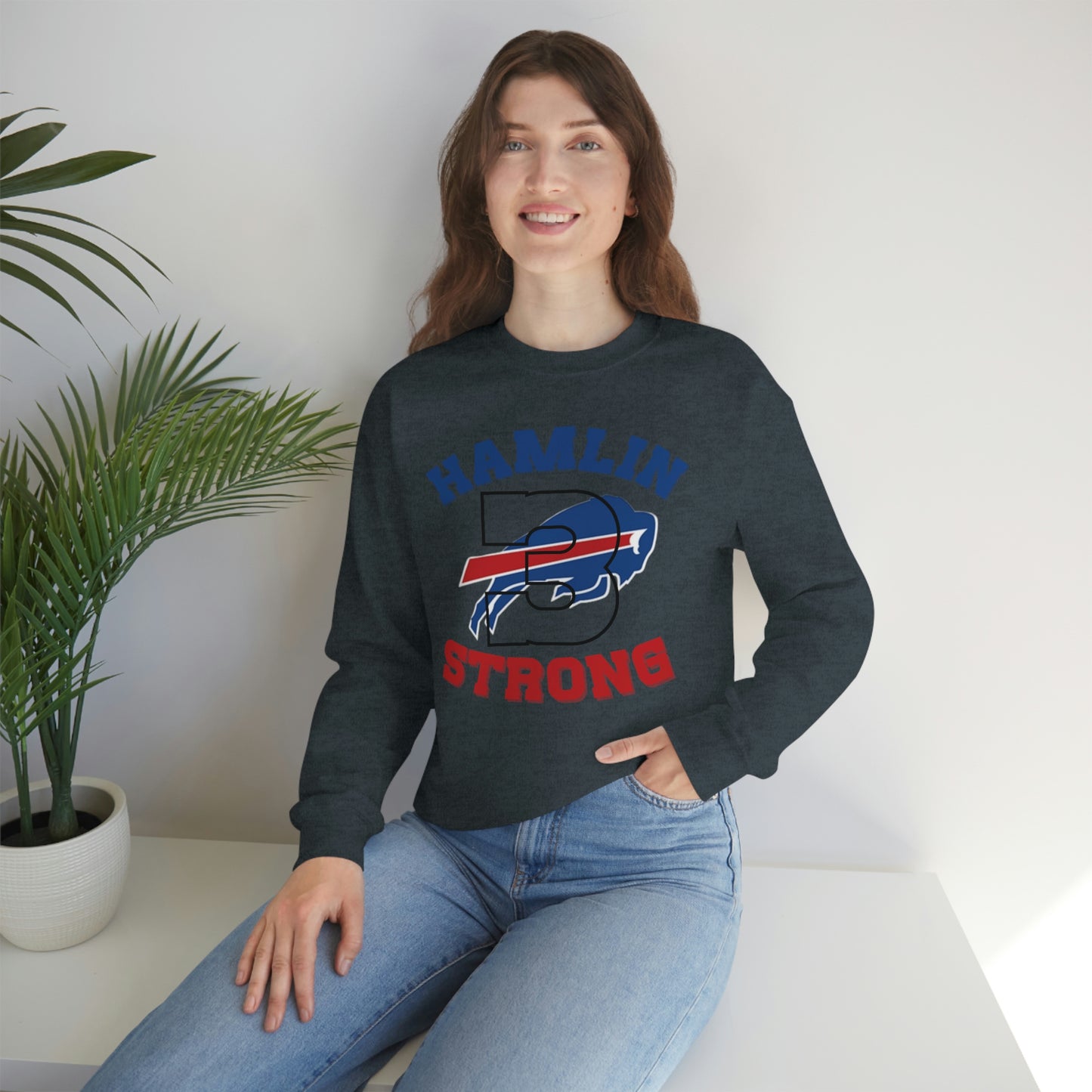 Hamlin Strong #3 Damar Hamlin Buffalo Bills Logo Crewneck Sweatshirt