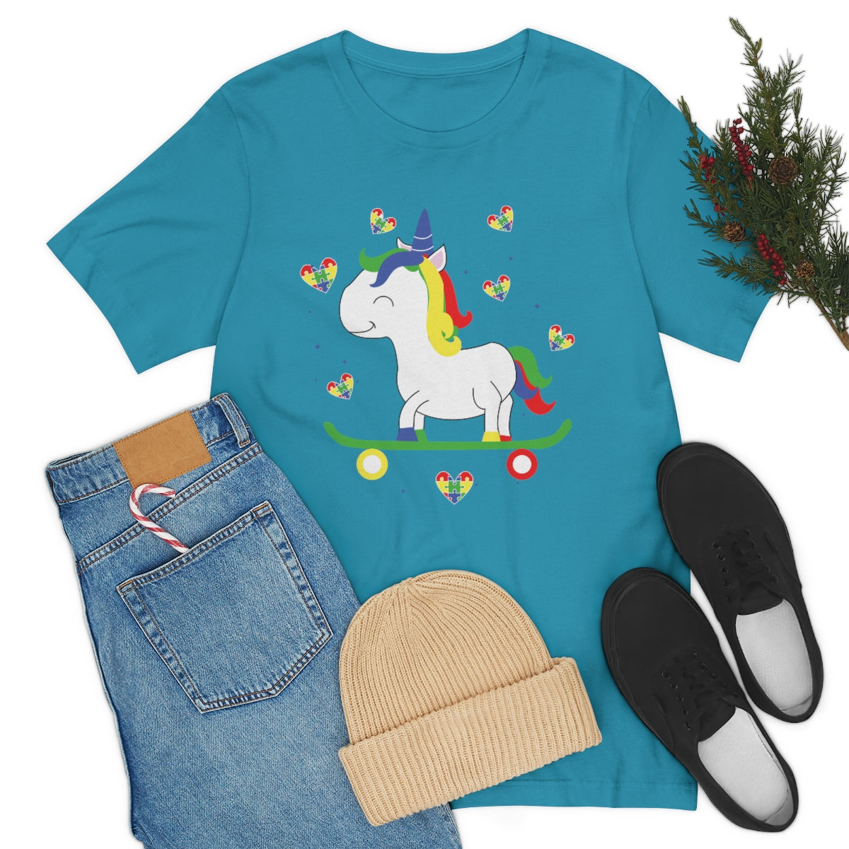 Cute Skateboarding Unicorn Autism Awareness Tshirt