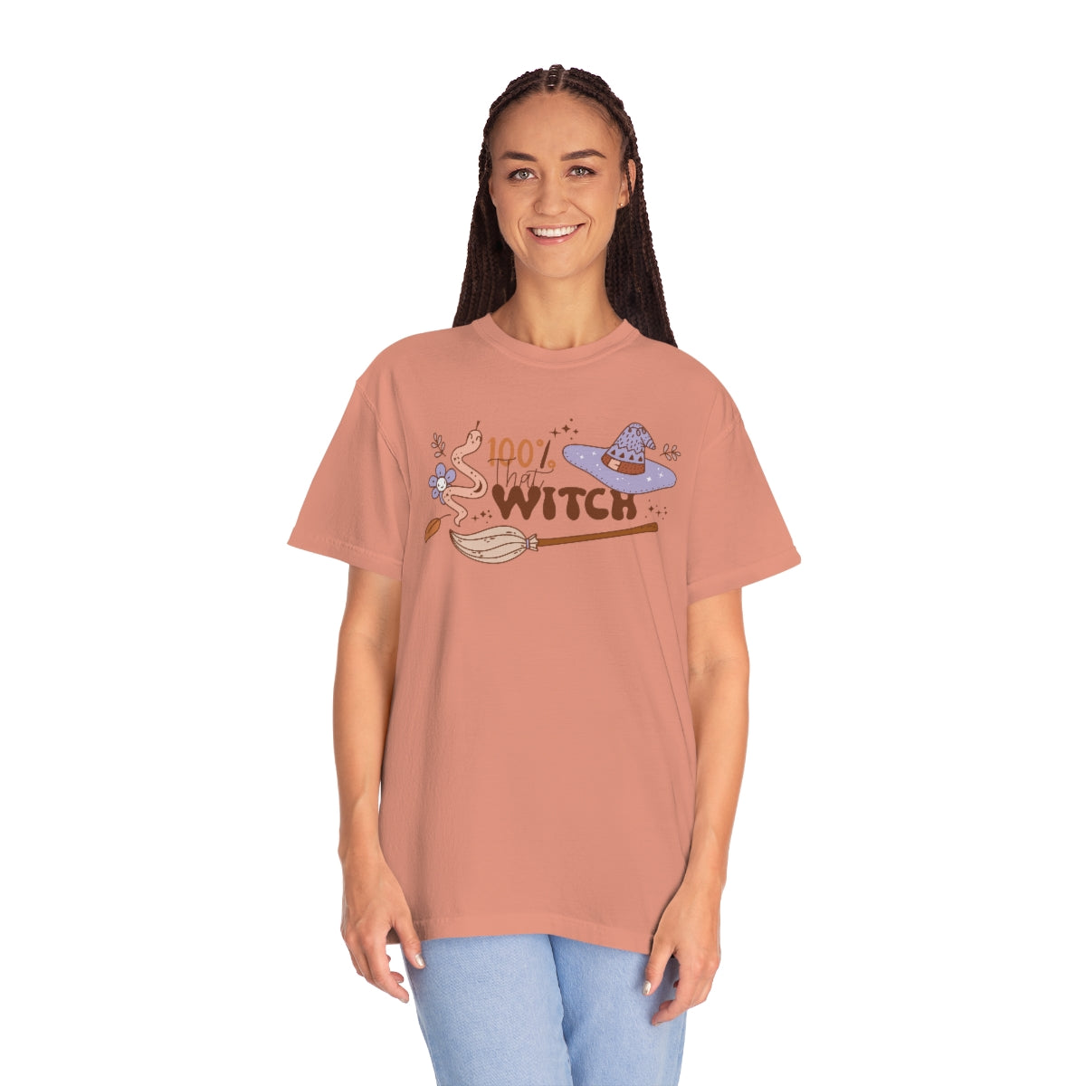 100% that Witch Cute Retro Lettering Design, Halloween Tshirt, Funny Tshirt Design on Unisex Garment-Dyed T-shirt