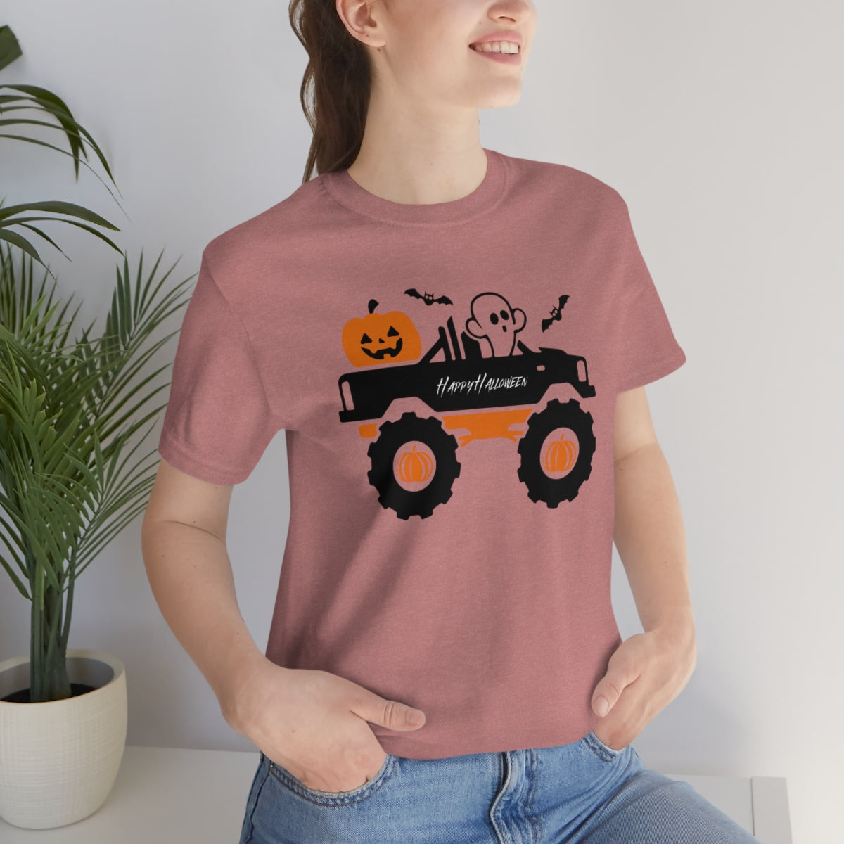 Big Rig Ghost Happy Halloween, Pumpkin Tshirt, Funny TShirt Design on Unisex Jersey Short Sleeve Tee