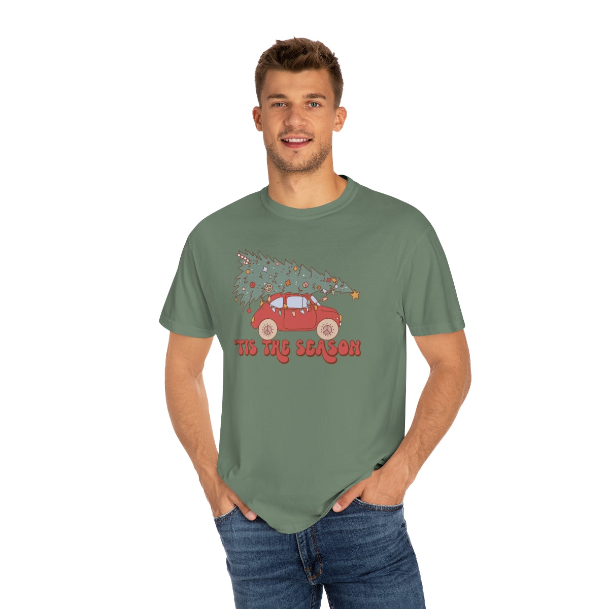 VW Bug with Tree Retro Vintage Christmas TeeShirt