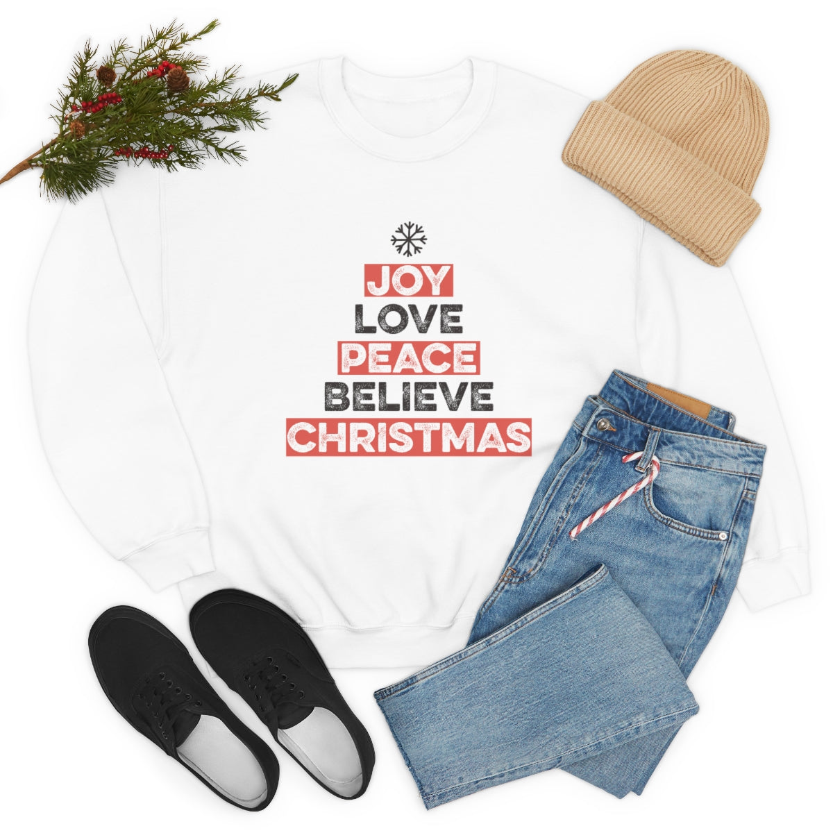 Joy Peace Believe Christmas Snowflake Xmas Holiday Sweatshirt