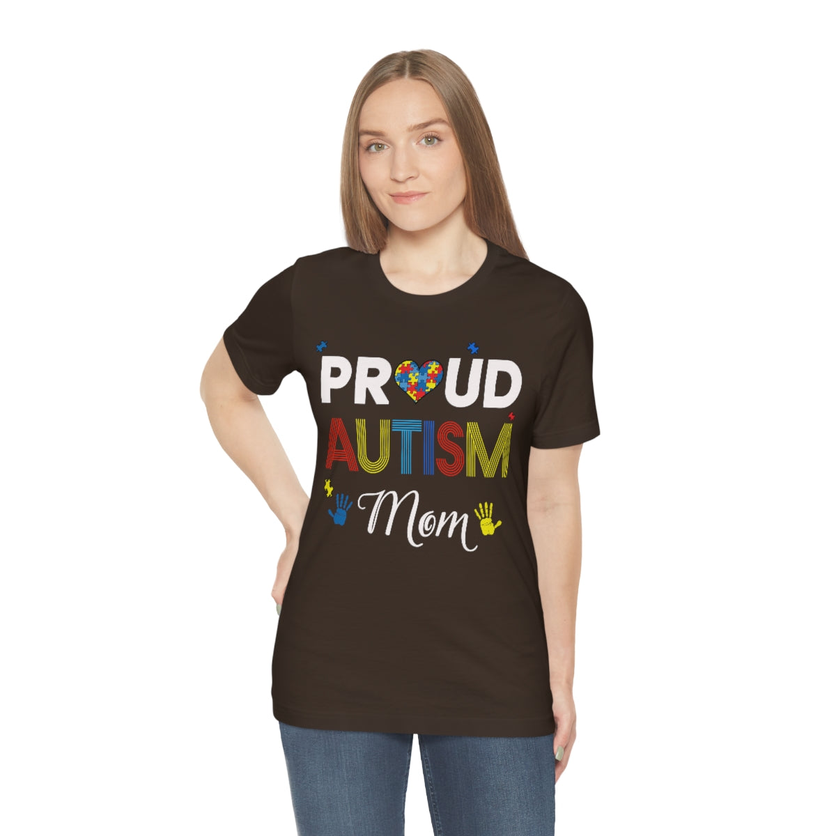 Proud Autism Mom with Handprints Puzzle Pieces Tshirt