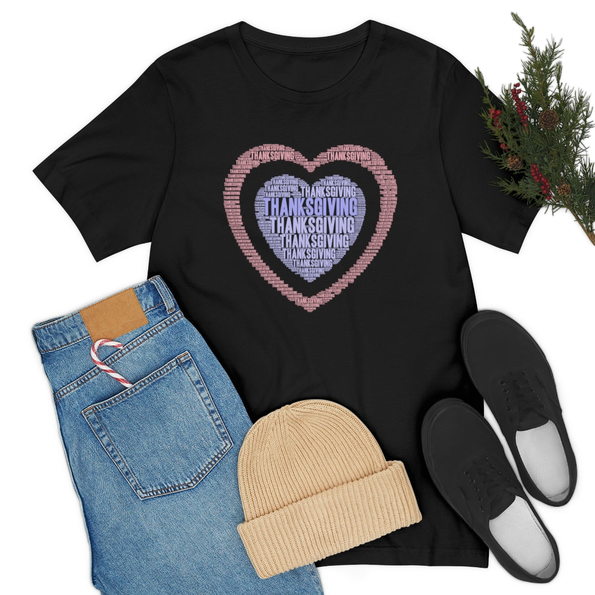 Cute Heart Thanksgiving Tshirt Design | Thanksgiving TShirt | Thanksgiving T-Shirt | Thanksgiving Teeshirt Design on Unisex Jersey Short Sleeve Tee