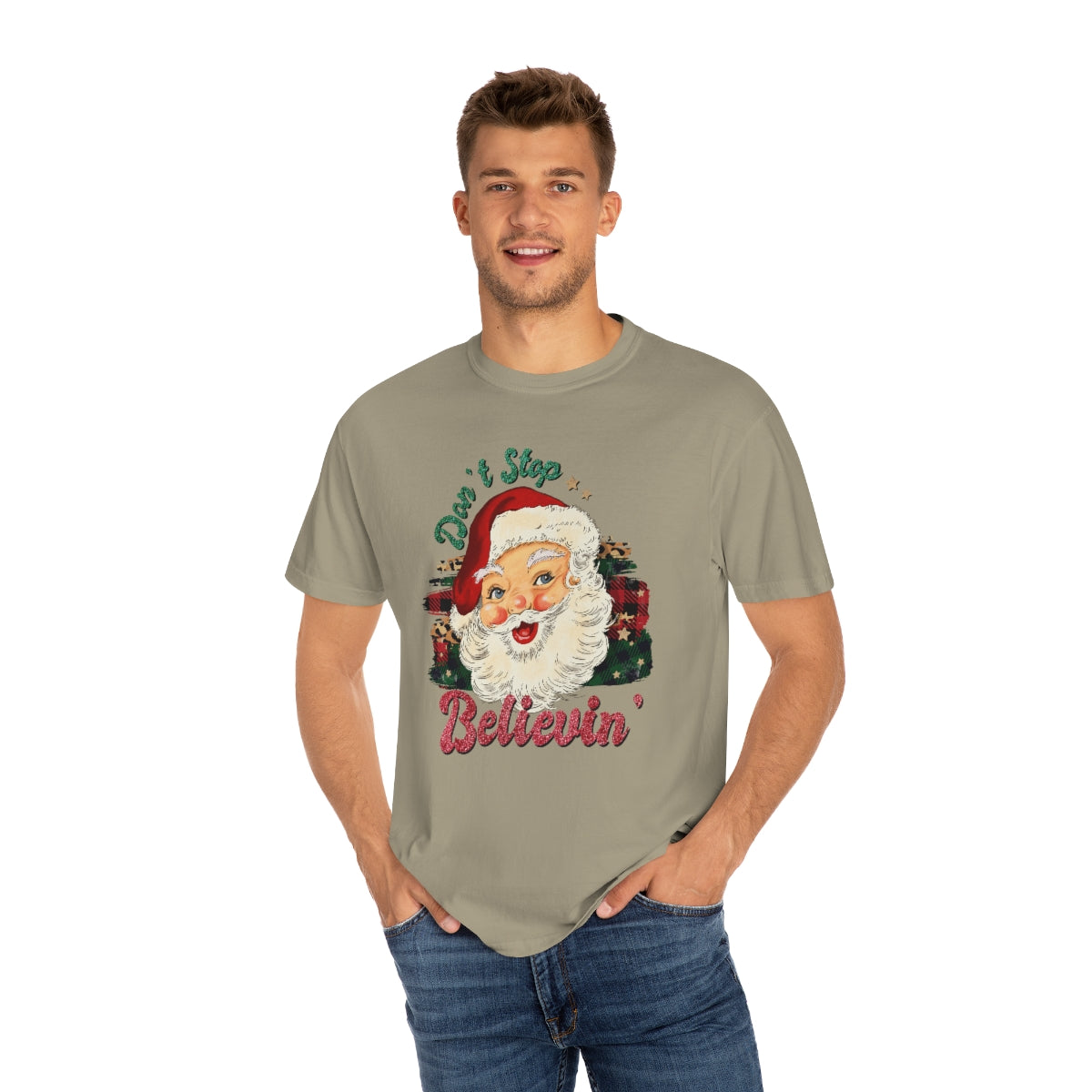 Don't Stop Believing Vintage Classic Santa Christmas Tshirt