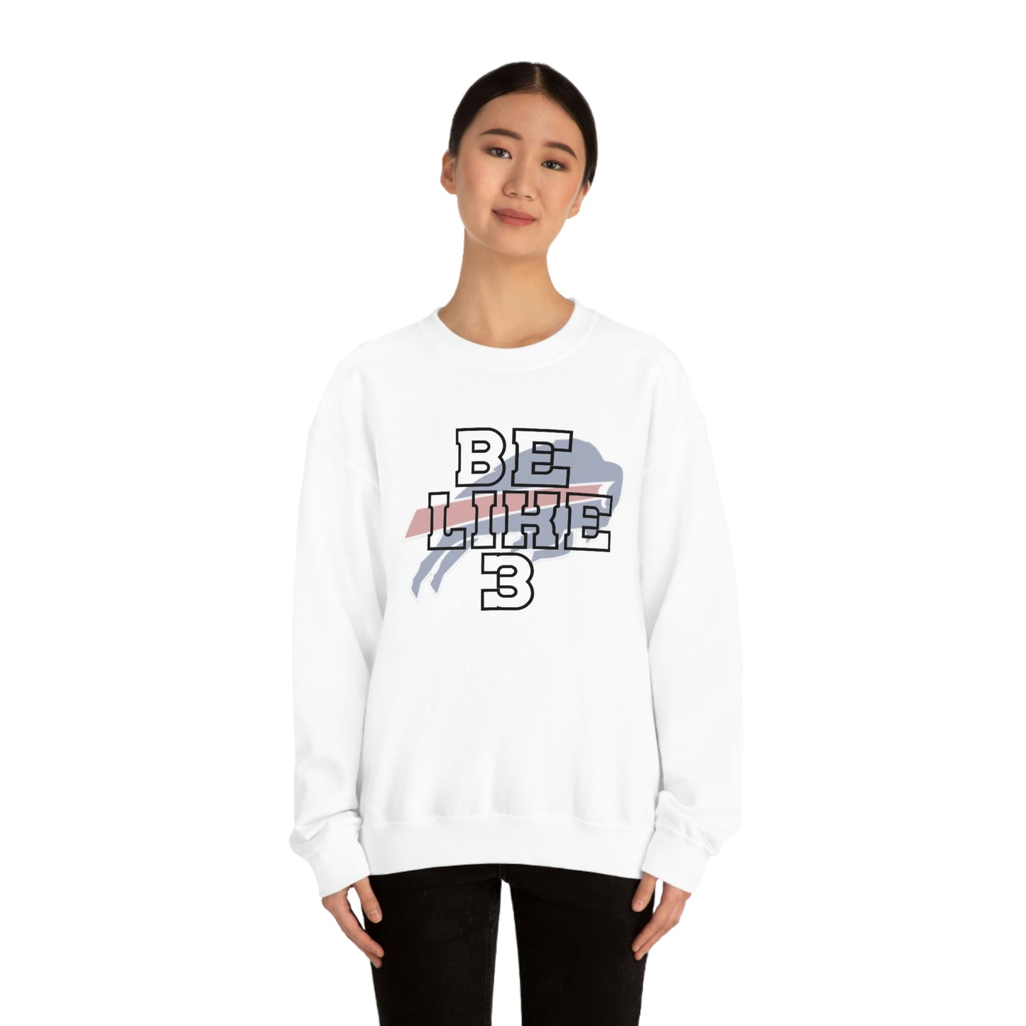 Be Like #3 Damar Hamlin Black Outline Buffalo Bills Logo Crewneck Sweatshirt